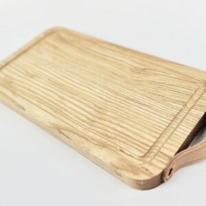 Roast Carving Board with Leather Handle Handle on end