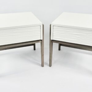Pair of bedside pedestals in grey ash and white Duco with wave drawers